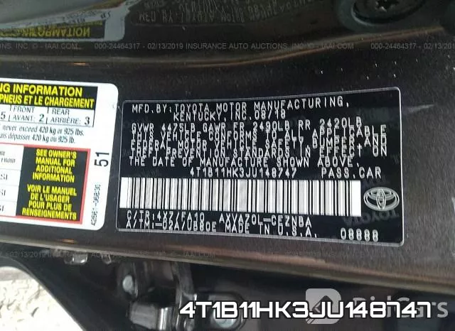 4T1B11HK3JU148747 фото 10