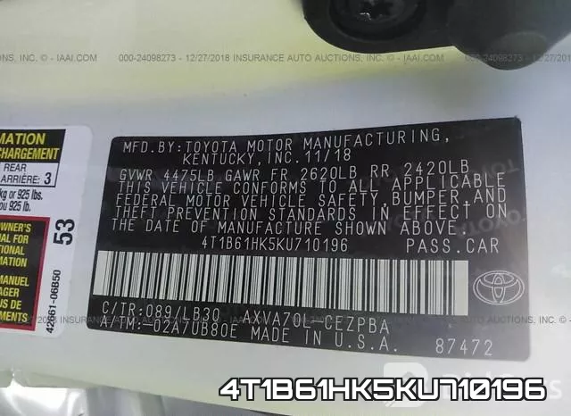 4T1B61HK5KU710196 фото 10