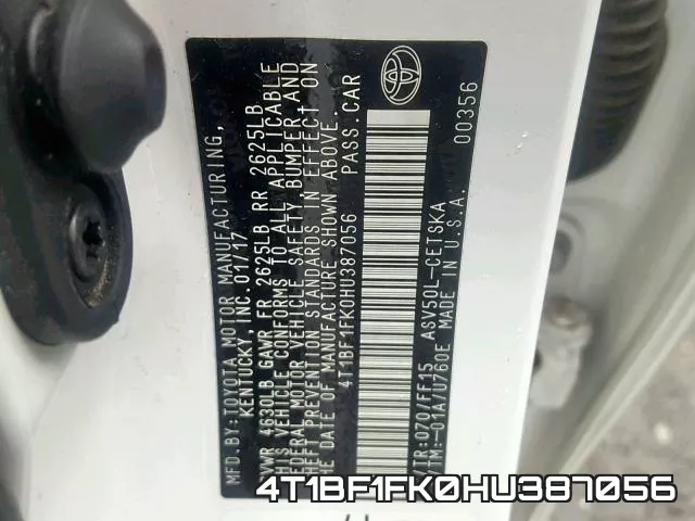 4T1BF1FK0HU387056 фото 2
