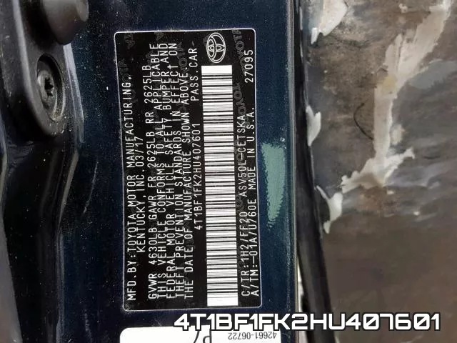 4T1BF1FK2HU407601 фото 2