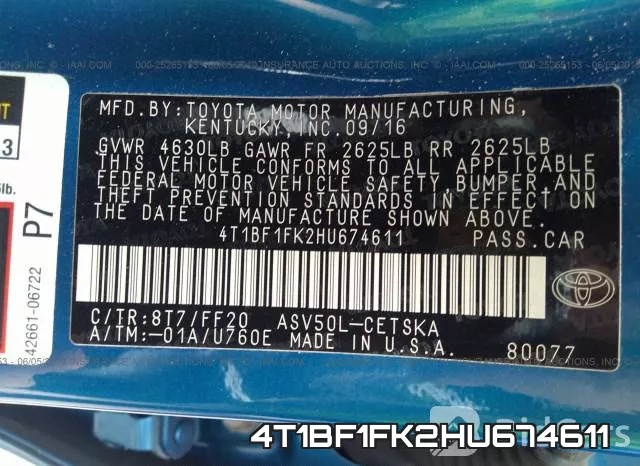4T1BF1FK2HU674611 фото 10