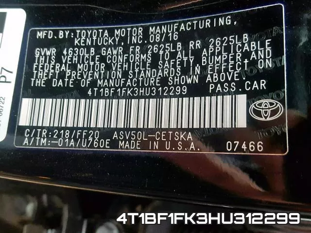 4T1BF1FK3HU312299 фото 2