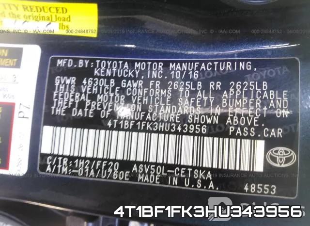 4T1BF1FK3HU343956 фото 10