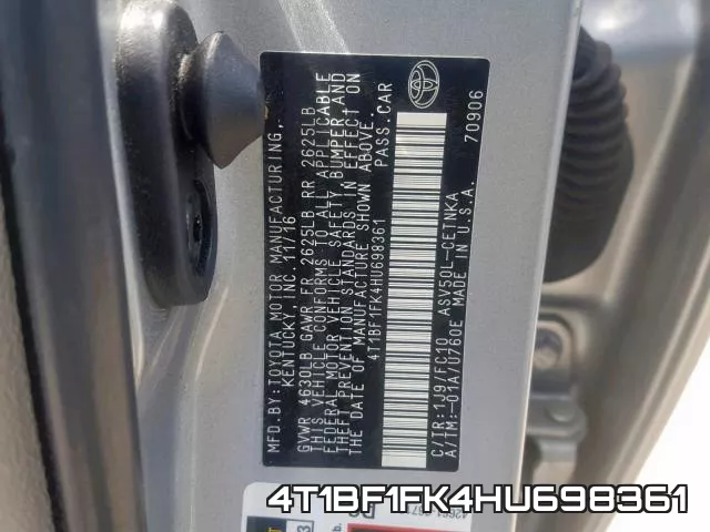 4T1BF1FK4HU698361 фото 2