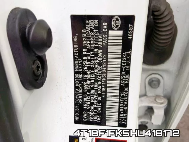 4T1BF1FK5HU418172 фото 2