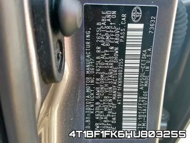 4T1BF1FK6HU803255 фото 2