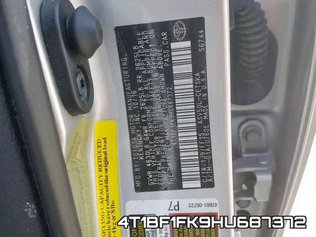 4T1BF1FK9HU687372 фото 2