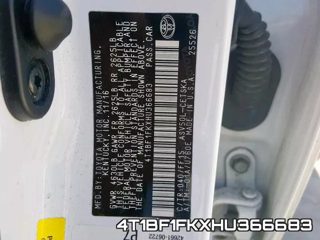 4T1BF1FKXHU366683 фото 2