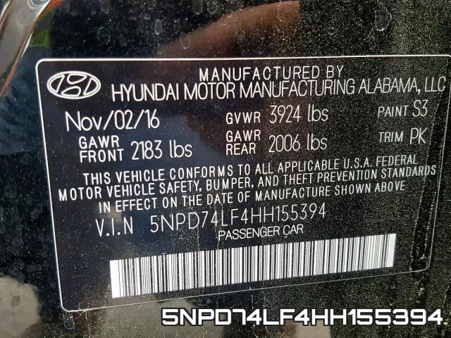 5NPD74LF4HH155394 фото 2