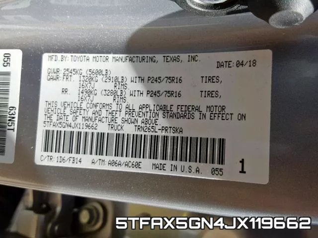 5TFAX5GN4JX119662 фото 2