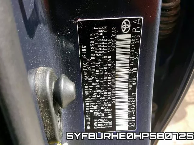 5YFBURHE0HP580725 фото 2
