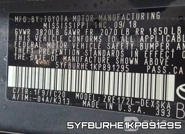 5YFBURHE1KP891295 фото 10