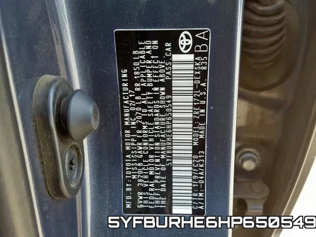 5YFBURHE6HP650549 фото 2