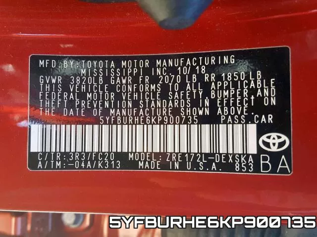 5YFBURHE6KP900735 фото 2