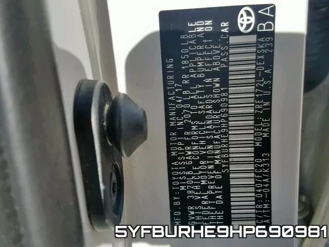 5YFBURHE9HP690981 фото 2