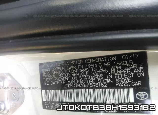 JTDKDTB38H1593182 фото 9