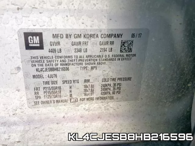 KL4CJESB8HB216596 фото 2