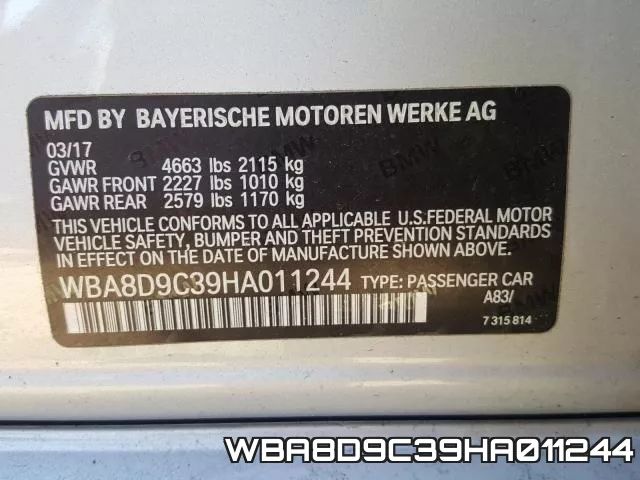 WBA8D9C39HA011244 фото 2