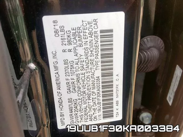 19UUB1F30KA003384 фото 2