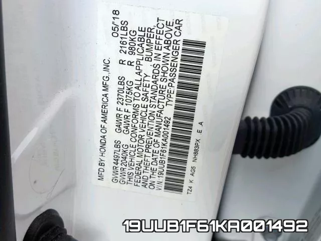 19UUB1F61KA001492 фото 2