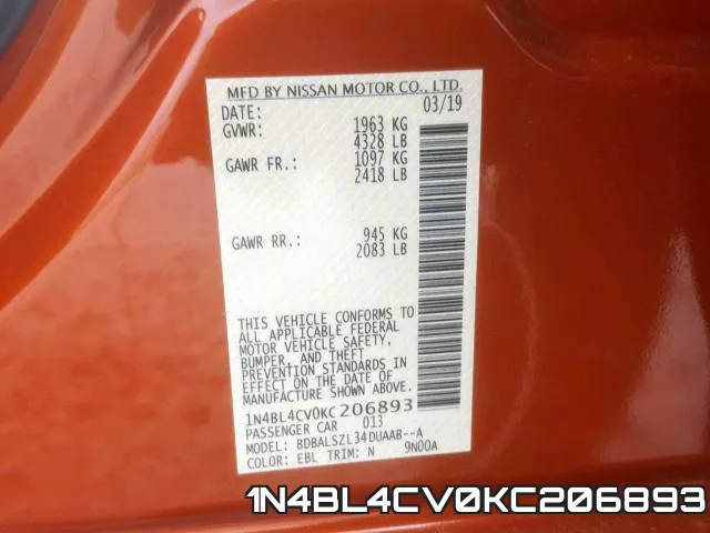 1N4BL4CV0KC206893 фото 2