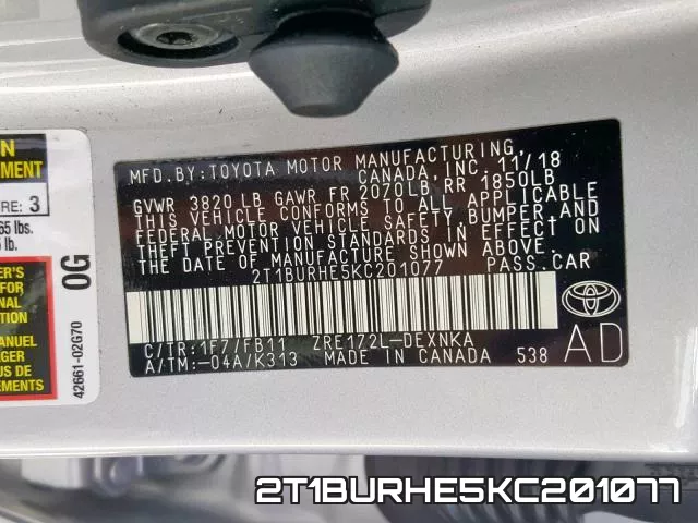 2T1BURHE5KC201077 фото 2