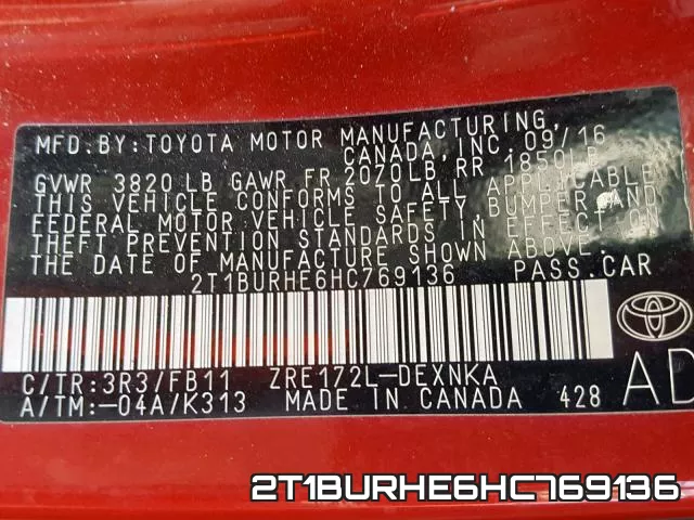 2T1BURHE6HC769136 фото 2