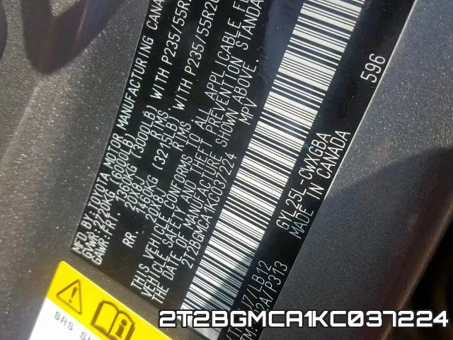 2T2BGMCA1KC037224 фото 2