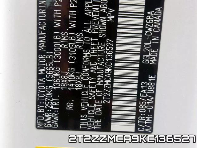 2T2ZZMCA9KC136527 фото 2