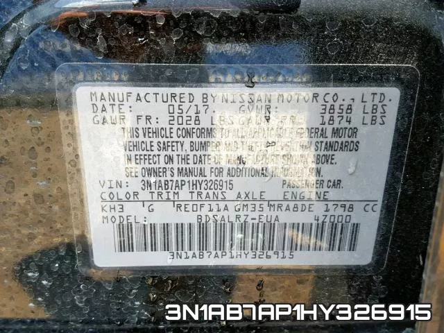 3N1AB7AP1HY326915 фото 2