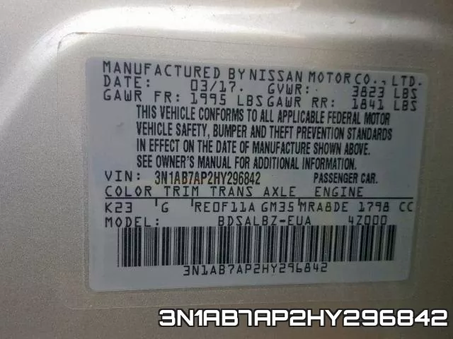 3N1AB7AP2HY296842 фото 2