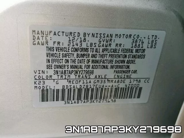 3N1AB7AP3KY279698 фото 2