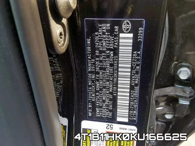 4T1B11HK0KU166625 фото 2