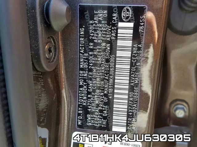 4T1B11HK4JU630305 фото 2