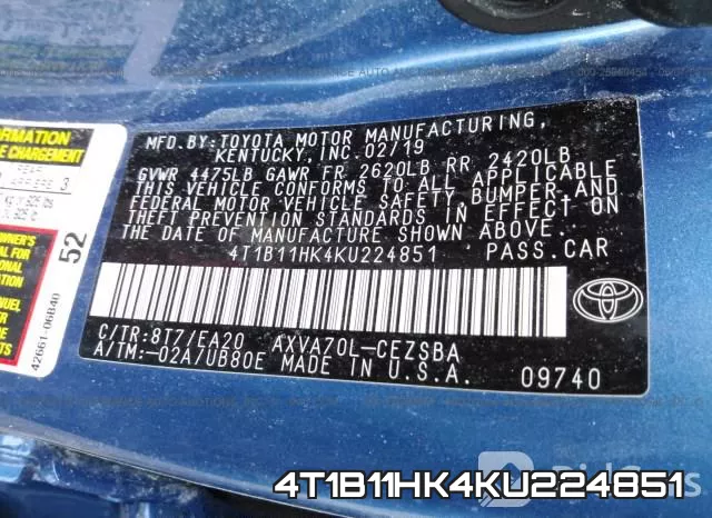 4T1B11HK4KU224851 фото 10