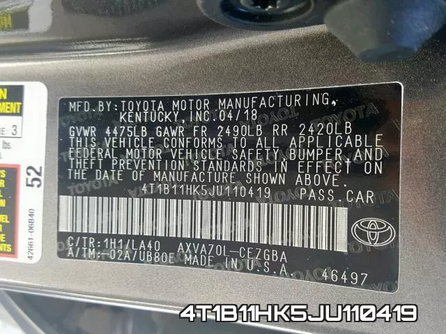 4T1B11HK5JU110419 фото 2