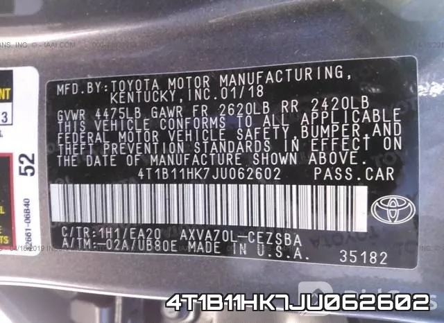 4T1B11HK7JU062602 фото 10