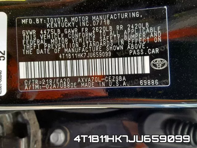 4T1B11HK7JU659099 фото 2
