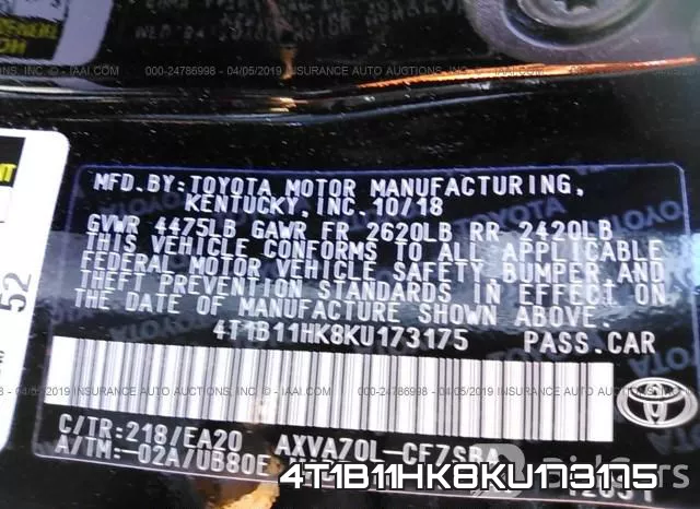 4T1B11HK8KU173175 фото 10