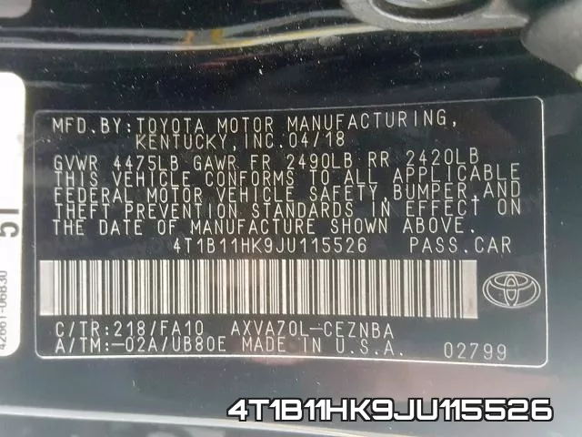 4T1B11HK9JU115526 фото 2