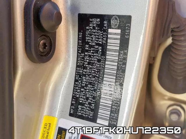 4T1BF1FK0HU722350 фото 2