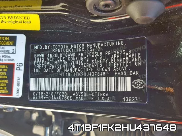 4T1BF1FK2HU437648 фото 2