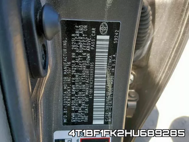 4T1BF1FK2HU689285 фото 2