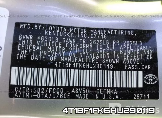 4T1BF1FK6HU290119 фото 10