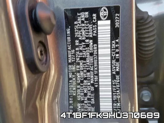 4T1BF1FK9HU370689 фото 2