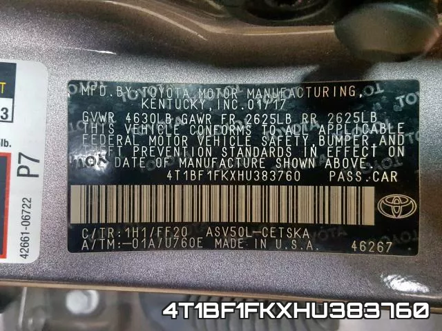 4T1BF1FKXHU383760 фото 2