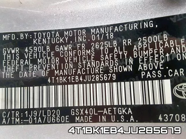 4T1BK1EB4JU285679 фото 2