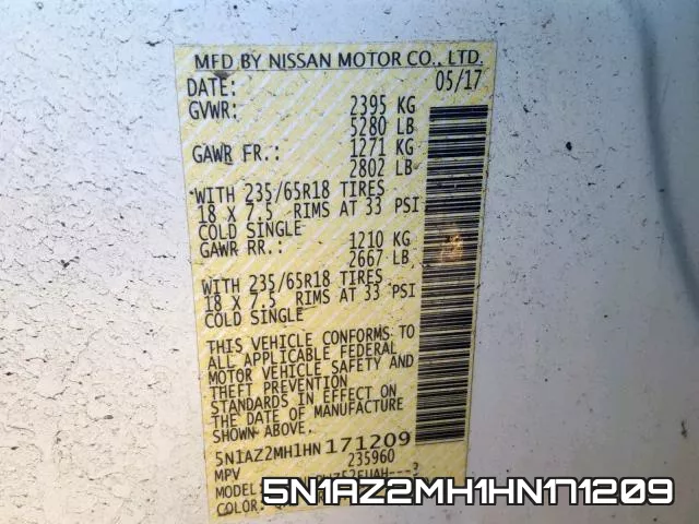 5N1AZ2MH1HN171209 фото 2