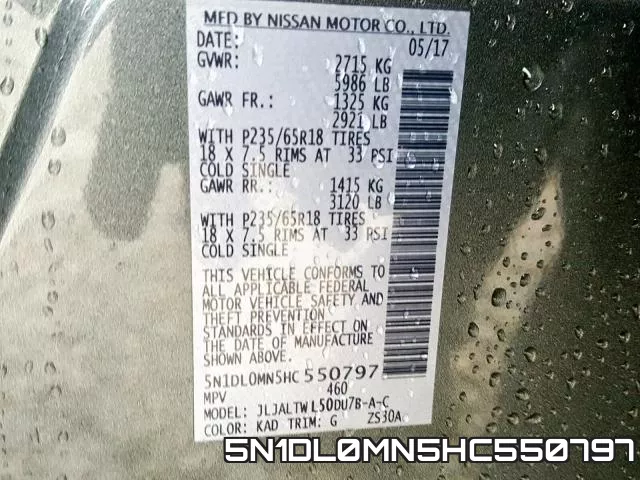 5N1DL0MN5HC550797 фото 2