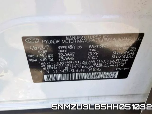 5NMZU3LB5HH051032 фото 2